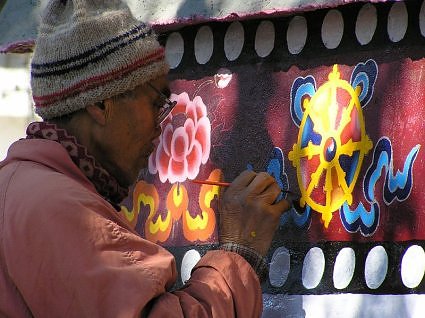 A Tibetan painter at work in Dalhousie, India