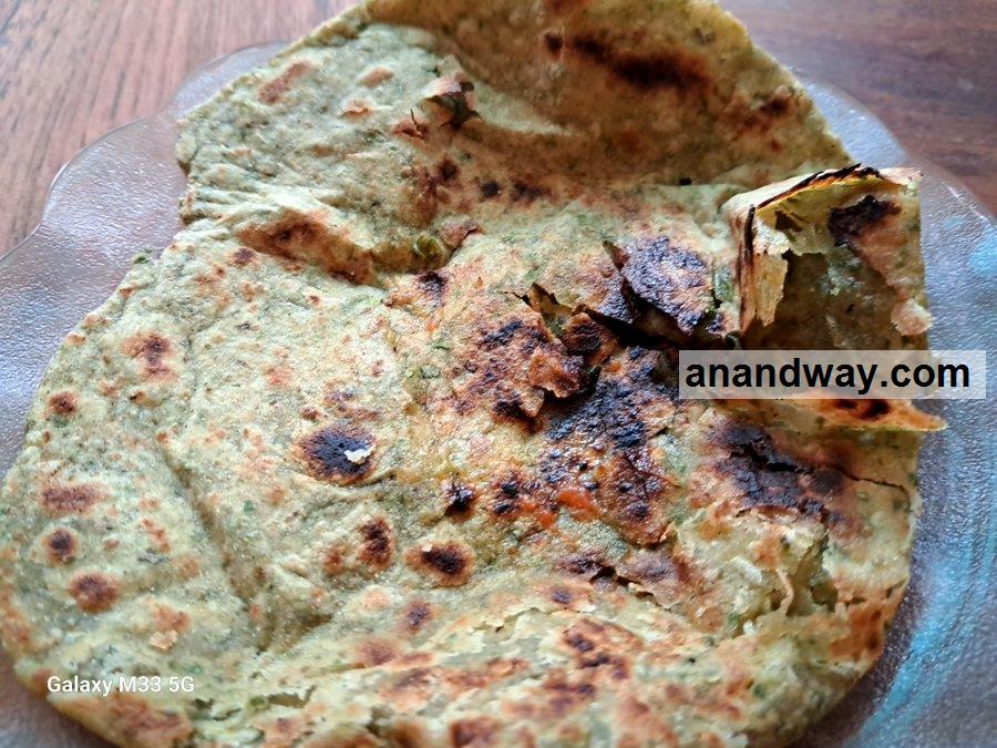 Dhaniya paratha from Awadhi Cuisine recipe, No onion garlic recipe. Satvik recipe.
