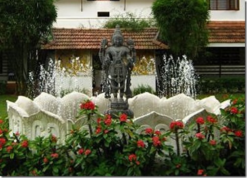 Dhanvantari statue at Sri-Sri-Panchakarma-Art-of-Living-Ashram,-Bangalaore,-India