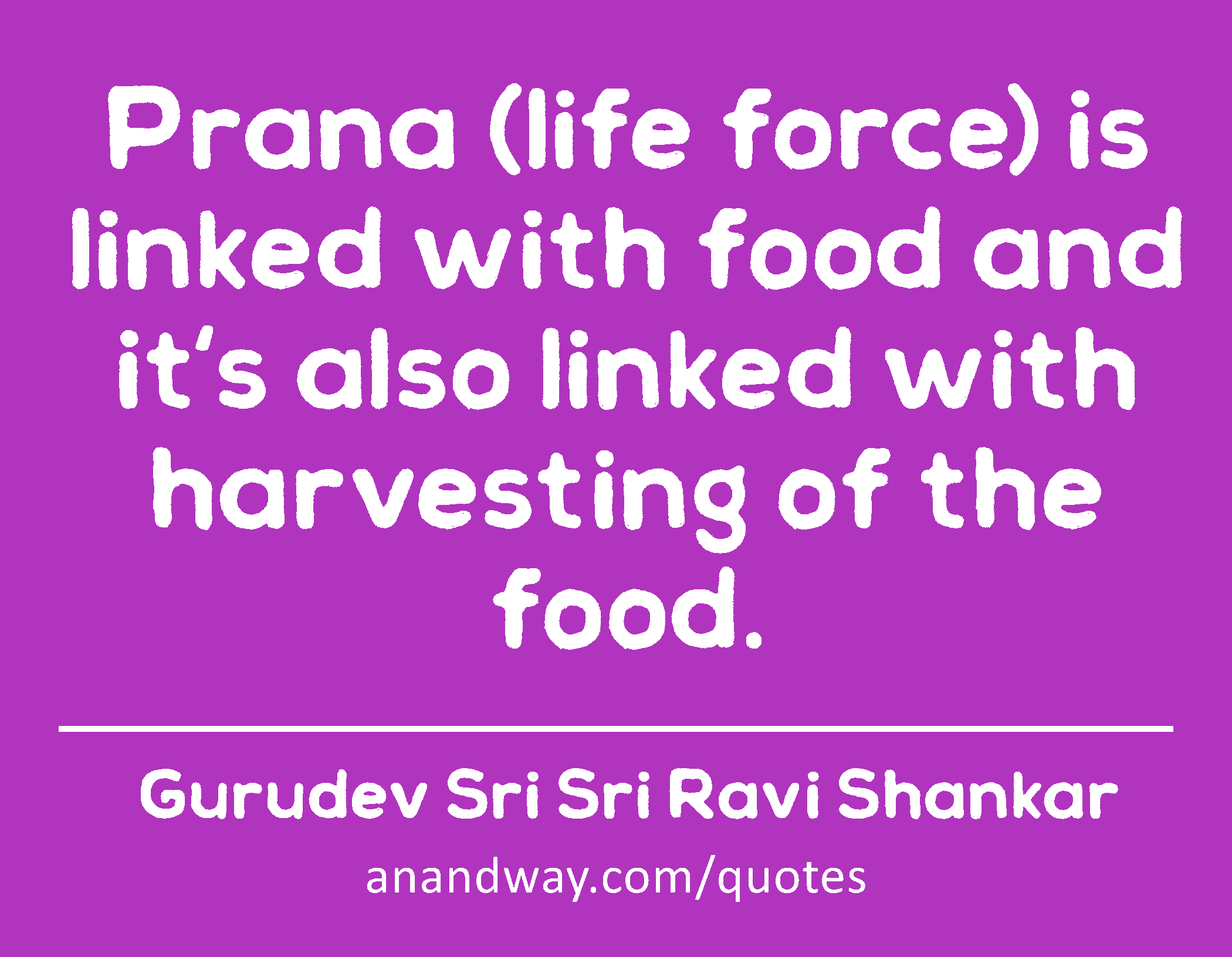 Prana (life force) is linked with food and it's also linked with harvesting of the food. 
 -Gurudev Sri Sri Ravi Shankar