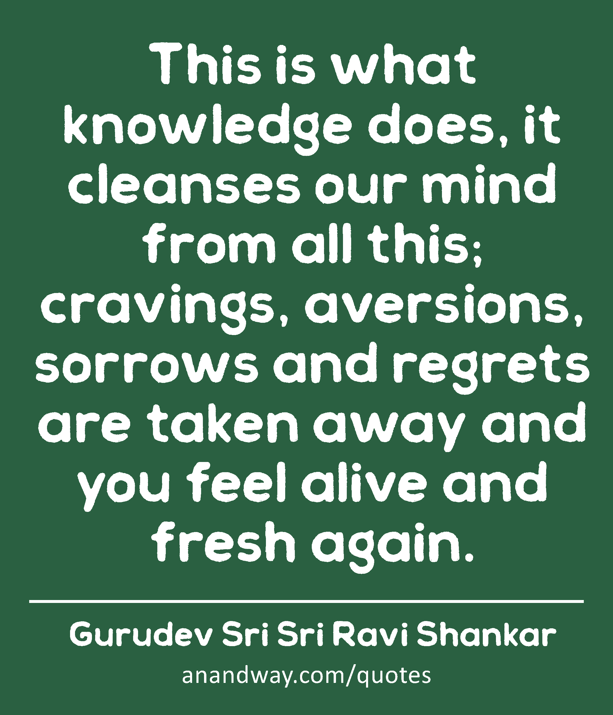 This is what knowledge does, it cleanses our mind from all this; cravings, aversions, sorrows and
 -Gurudev Sri Sri Ravi Shankar